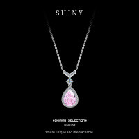 Metal V-Shaped Teardrop Pendant Necklace, Minimalist and Delicate-S925 Sterling Silver + Pink High-Carbon Diamonds  925 Silver