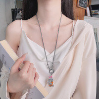 wholesale S990 Sterling Silver Guochao Style Retro Matte Craft Resin Zodiac Rabbit Holding Fortune DIY Pendant-160PW/single pendant about 15g