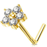 wholesale 925 Sterling Silver Single White Zircon Nose Ring With  L-shaped For Women-Gold S925 (single)