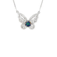 wholesale S925 Sterling Silver 1ct Moissanite Butterfly Pendant Necklace with Full Diamond Accents, Unique Design for Cross-Border Hot Sales-1 carat (colorful blue moissanite) necklace 925 silver