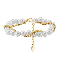 wholesale 925 Silver Broken Silver Chain Double Layer Bracelet with Shell Pearl Beads, Unique Design Sense Jewelry Wholesale-14K gold 925 silver