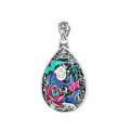 wholesale S990 Sterling Silver Retro Enamel Double-Sided Asymmetric Filigree Koi Fish Lotus DIY Pendant Charm-0-4