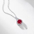 wholesale S925 Silver Cross-border Exclusive Lab-Grown Ruby Teardrop Necklace for Women, Silver with Colored Gemstone Pendant Choker, Wholesale Custom for Europe and America-0-1