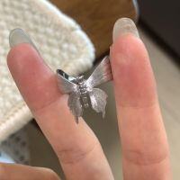 wholesale S925 Sterling Silver Vintage Italian Handcrafted Brushed Satin Butterfly Ring, Exquisite Retro Style for Women-Platinum US 6 (Hong Kong 12-13)