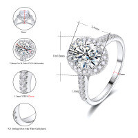wholesale S925 sterling silver plated with 18K gold cross-border best-selling 2-carat oval-shaped moissanite ring moissanite jewelry wholesale-Platinum>US 9
