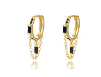 wholesale 925 Sterling Silver Cross-border Long Tassel Earrings For Women,ins-E3667-Black Zirconium 925 Silver