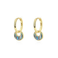 wholesale 925 Sterling Silver Vintage Abalone Shell Earrings With Turquoise For Women-E2743-Abalone Gold 925 Silver