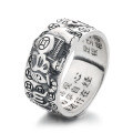 wholesale S925 Sterling Silver Retro Literary National Tide Style Creative Elephant Coin Six-Character Mantra Heart Sutra Ring-0-6