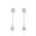 wholesale S925 Sterling Silver Korean & Japanese Style Creative Personalized Pearl Earrings with Zirconia Snowflake Long Drop Earrings for Women Fashion Jewelry-0-4