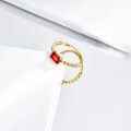 wholesale S925 gold-plated silver with natural red garnet, Japanese-style light luxury women's ring, delicate engraving-0-0