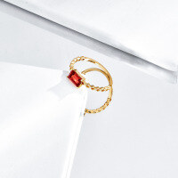 wholesale S925 gold-plated silver with natural red garnet, Japanese-style light luxury women's ring, delicate engraving-Red Garnet Ring Size 12