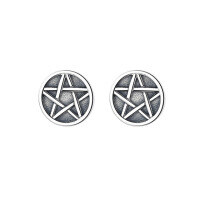 wholesale Metal S925 Sterling Silver Retro Thai Silver Round Plate Hexagram Ear Cartilage Stud Hip-hop Punk Trendy Fashion Ear Accessories-054FR/approx. 1.5g/pair 925 silver