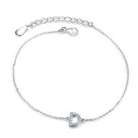 wholesale S925 Sterling Silver Letter D Bracelet with Micro-Paved Zircon, Fashionable for Commuting, Simple for Daily Wear, Stackable Matching Bracelet Accessory-Platinum 925 silver