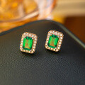 wholesale S925 silver hypoallergenic classic halo lab-grown emerald 5*7mm small octagon stud earrings for women-0-5
