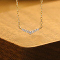 wholesale Metal material in front: Sterling Silver Plated with Gold, Simple and Small V-shaped Zircon Necklace for Women, New Style Versatile Collarbone Chain, Delicate and Dainty Gift for Girls-0-0