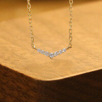 wholesale Metal material in front: Sterling Silver Plated with Gold, Simple and Small V-shaped Zircon Necklace for Women, New Style Versatile Collarbone Chain, Delicate and Dainty Gift for Girls-V-shaped necklace 925 silver