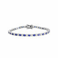 wholesale 925 Silver Jewelry Classic Four-Prong 3mm Lab-Grown Blue Sapphire Tennis Bracelet with Full Diamond Accents, Versatile and Luxurious for Socialites-0-5