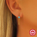 wholesale 925 Sterling Silver New Turquoise Bead Tassel Earring Ear Wire Ear Stud French Style Hot Sale-0-2
