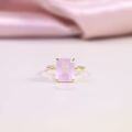 wholesale S925 sterling silver candy-colored 5/6 carat square ring with natural colored gemstone pink quartz, minimalist style-0-2