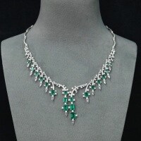 wholesale 925 Silver Gold-Plated Chain Necklace with High-Carbon Diamond Muzo Green for Luxury Evening Gown Jewelry Set, Including Earrings and Necklace for Women-Earrings 925 Silver