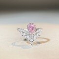 wholesale 925 Sterling Silver V-Shaped Ring with Pink Diamond Teardrop and Marquise Wheat Design, Versatile Instagram Style, TikTok Live Hot Seller-0-1