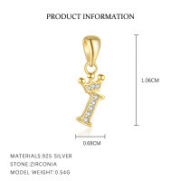 wholesale S925 Sterling Silver, Fashionable And Luxurious Crown Design With Zircon, Diy 26 English Letter Pendant Necklace, Versatile For European And American Styles-Letter I-Single Pendant/Gold 925 Silver