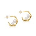 wholesale 925 Silver Plated with 10K Gold, Japanese Minimalist Style Fashion Shell Pearl Ear Studs, New Geometric Earrings-0-5