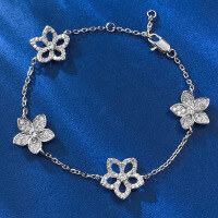 wholesale S925 Sterling Silver Hollow-Out Five-Petal Flower Bracelet, New Design, Niche Fashion Women's Bracelet-B076 Flower bracelet 16+2cm