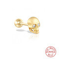wholesale S925 Sterling Silver Single Skull Diamond Piercing Threaded Ear Stud, Fashionable and Creative INS Ear Cuff-0-0
