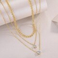 Metal French Three-Layer Long Layered Necklace for Women, Summer Minimalist Ins Style Fade-Resistant Luxury Niche-0-0