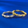 wholesale Metal: S925 Silver Gold Plated Moojing Jewelry Bamboo Ring, Handcrafted with a Delicate Brushed Finish, Symbolizing Peace and Safety, Exudes Sophistication for Everyday Versatility-0-3