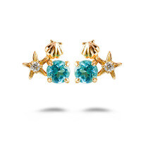 wholesale S925 Silver Plated with 14K Gold, Japanese-style Fresh and Sweet Niche Princess Phosphorite White Zircon Earrings-Apatite White Zirconium Earrings 925 Silver