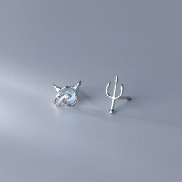 wholesale S925 Sterling Silver Korean Style Minimalist Pearl Small Devil Stud Earrings M01055-S925 silver pair 925 silver