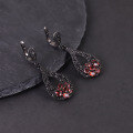 wholesale S925 Sterling Silver Halloween Opal Earrings with Black Gun Color, Set with Natural Garnet, Dark Gothic Style-0-1