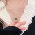 wholesale S925 Sterling Silver High-end Natural Weit Jadeite Emerald Green Gourd Necklace, Fu Lu Pendant, Elegant New Chinese Style Collarbone Chain-0-2