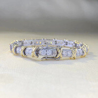 wholesale S925 silver gold-plated XO pave double-color bracelet for women, new design, Euro-American vintage style-B092 XO bracelet 16cm