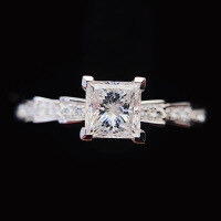 wholesale S925 sterling silver ring with princess-cut diamonds and diamond-studded shank, elegant and versatile for daily wear-BZ0088-White Gold>US Size 8