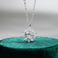 S925 Silver Pendant with 0.5ct Moissanite Necklace for Women, Classic Round Snowflake Design, Drop Shipping-50-unit allocation chain (empty)  925 silver