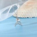 wholesale S925 Sterling Silver Mermaid Tail Pearl Necklace, Minimalist Whale Pendant Choker for Women, Unique Design Collarbone Chain-0-1