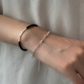 wholesale 925 Sterling Silver Korean-style Minimalist Versatile Knot Beaded Bracelet Stackable Black Agate Elegant Jewelry S6662-0-0