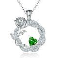 wholesale S925 Sterling Silver Cross-Border Heart Rose Flower Necklace for Women with High-End Sapphire, Emerald, and Ruby Pendant-0-5