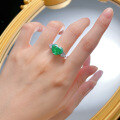 wholesale [] 925 Sterling Silver Full Setting with 10*12 Emerald Green Ice Flower Cut Heart-Shaped Stone Women's Ring, New Style by Mu Jing Jewelry-0-3