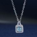 S925 Silver-Plated A-Grade Natural Blue Water Jade Gourd Pendant Necklace-0-1
