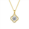 14K Gold Plated 925 Silver Moissanite Four-Leaf Clover Pendant Necklace-0-3