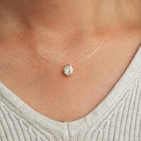 Sterling Silver Invisible Fishline Pendant Necklace with 1ct Moissanite.-Fishing line ring 1CT-11 size