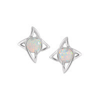 wholesale S925 Sterling Silver 255 Four-Pointed Star Stud Earrings for Women, High-End, Niche, Stylish, Inlaid with Natural Moonstone, Ins-Inspired Silver Earrings-Natural Opal Stone [with Silver Earrings]>925 Silver