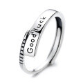wholesale S925 Sterling Silver Retro Minimalist English Letter "Good Luck" Ring, Stylish Vintage Hong Kong Style Index Finger Ring for Women-0-4