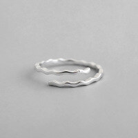 wholesale S925 Sterling Silver Korean Wave Tail Ring, Cold Style Minimalist and Delicate Versatile Water Ripple Snake Ring for Women-White gold Adjustable opening
