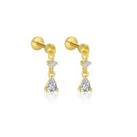 wholesale S925 Sterling Silver Irregular Zircon Star Earrings, Round Small Niche Design。-E4720-Gold/Pair 925 Silver