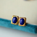 wholesale Metal material, natural lapis lazuli earrings, best-selling natural stone earrings, mid-century high-end sense, light luxury European and American style, vintage studs-0-1